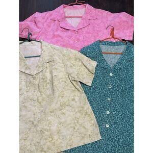 3 Women’s‎ Handmade Fabric Short Sleeve Decorative Button Up Granny Shirts 2X